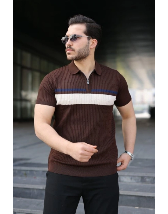 Erkek Örgü Desenli Renkli Kısa Kollu Triko Tişört