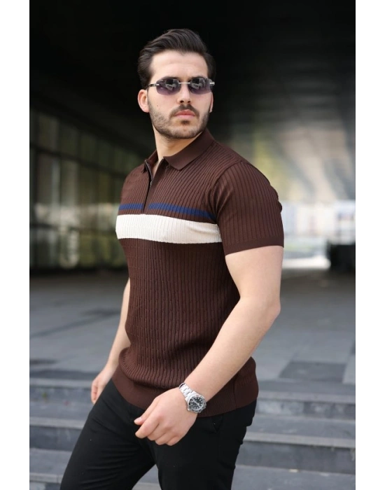 Erkek Örgü Desenli Renkli Kısa Kollu Triko Tişört