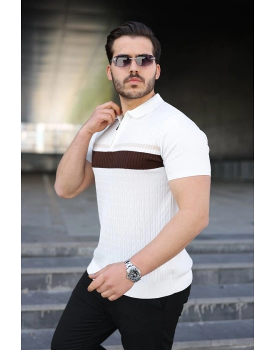 Erkek Örgü Desenli Renkli Kısa Kollu Triko Tişört