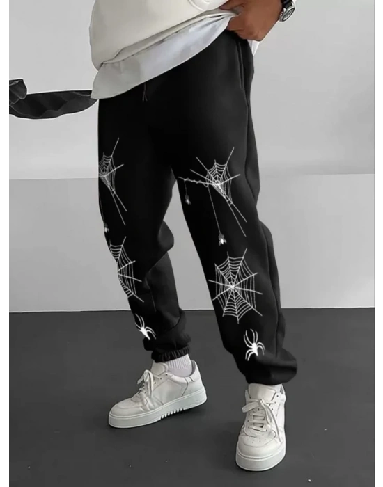 Erkek Örümcek Baskılı Eşofman Altı  iyah