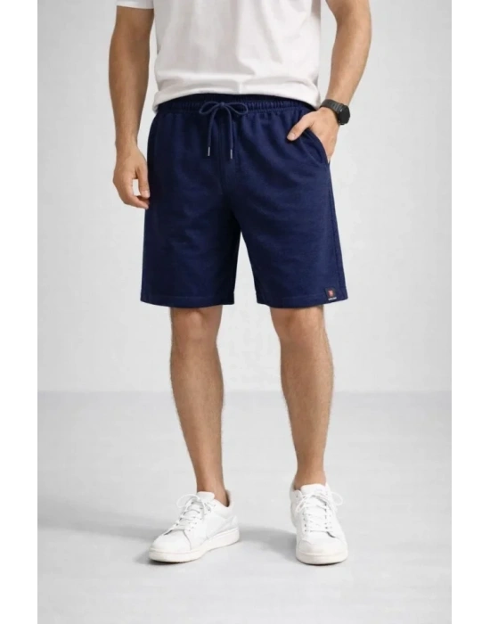 Erkek Otoban Dokuma Şort Beli astikli Bağcıklı, Cepli, Rahat Kesim Günlük Yazlık Şort  acivert