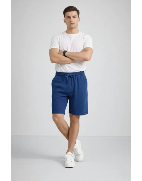 Erkek Otoban Dokuma Şort Beli astikli Bağcıklı, Cepli, Rahat Kesim Günlük Yazlık Şort  İndigo