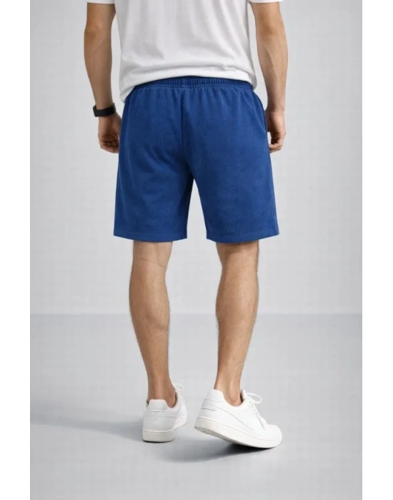 Erkek Otoban Dokuma Şort Beli astikli Bağcıklı, Cepli, Rahat Kesim Günlük Yazlık Şort  İndigo