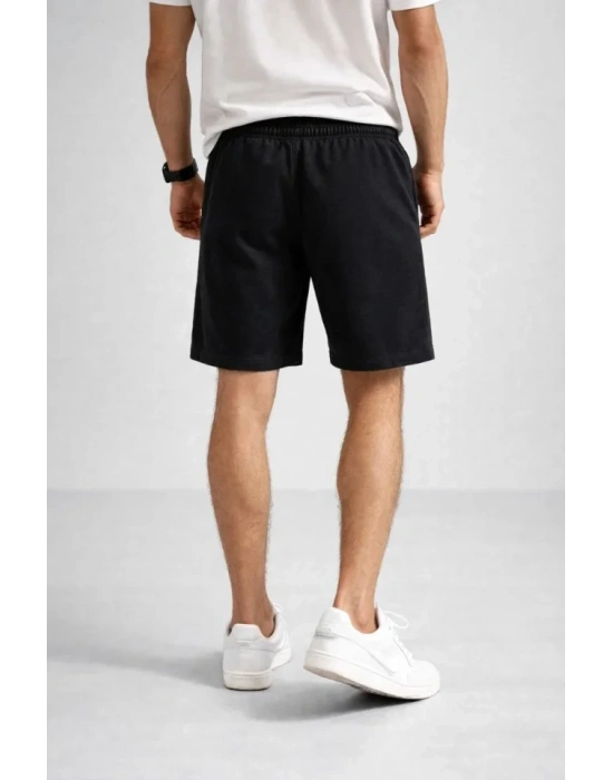 Erkek Otoban Dokuma Şort Beli astikli Bağcıklı, Cepli, Rahat Kesim Günlük Yazlık Şort  iyah