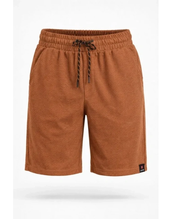 Erkek Otoban Dokuma Şort Beli astikli Bağcıklı, Cepli, Rahat Kesim Günlük Yazlık Şort  Kahverengi