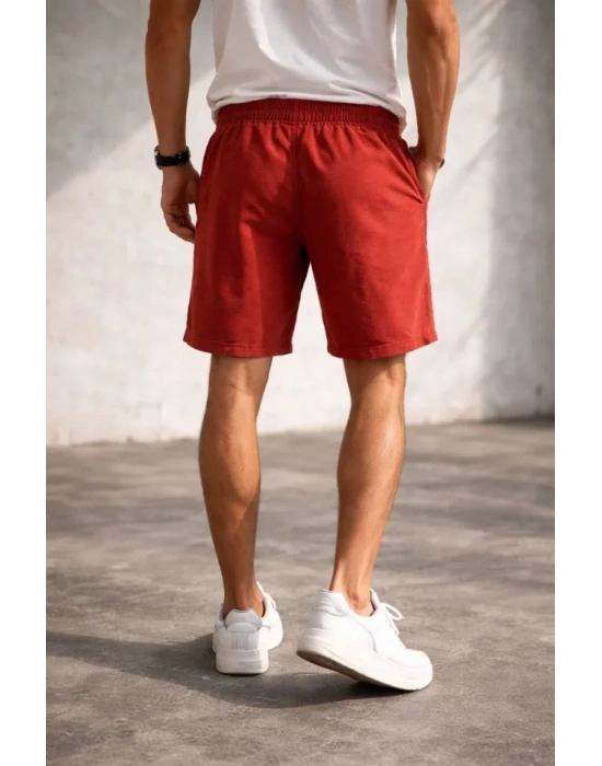 Erkek Otoban Dokuma Şort Beli astikli Bağcıklı, Cepli, Rahat Kesim Günlük Yazlık Şort  Turuncu