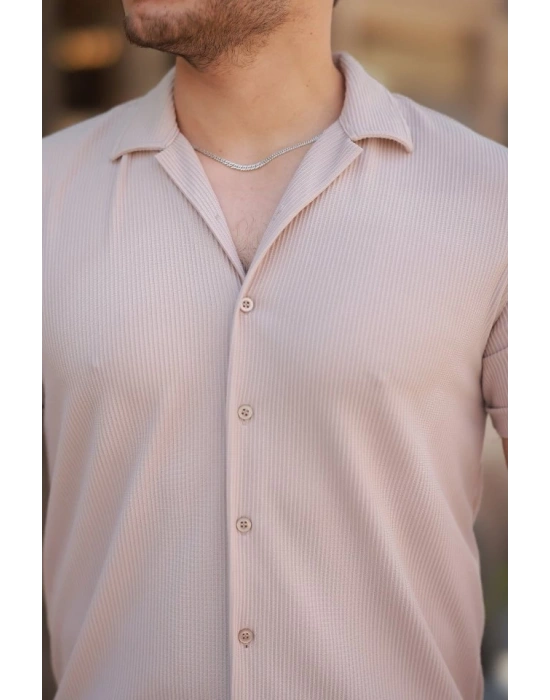 Erkek Ottoman Kumaş Apaj Yaka Kısa Kollu Gömlek