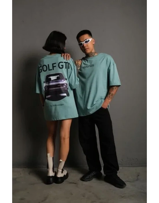 Erkek Oversize Baskılı Tişört – Golf GTI Retro Araba Desenli, Ön  Arka Dijital Baskı, okak odası til  int Yeşili