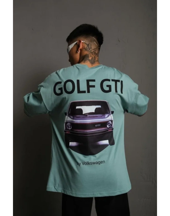 Erkek Oversize Baskılı Tişört – Golf GTI Retro Araba Desenli, Ön  Arka Dijital Baskı, okak odası til  int Yeşili