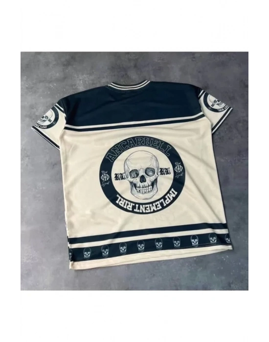 Erkek Oversize Dijital Baskılı Kuru Kafa Tshirt  Beyaz