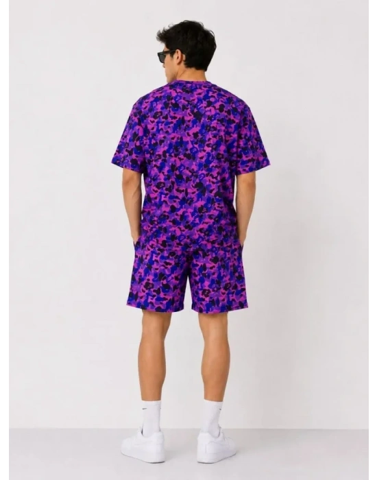 Erkek Oversize Kalıp Pubg Bape X hark Nakışlı Cepli Şort Takım  or