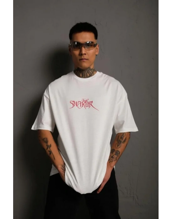 Erkek Oversize Tişört – Beyaz 24/1 Penye Kumaş, Bisiklet Yaka, Ön  Arka Baskılı, treetwear Tarzı Rahat Büyük Kalıp Thirt Beyaz