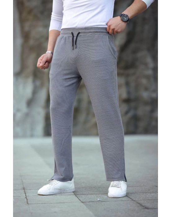 Erkek Paça Yırtmaçlı Burgu elanik Dokulu Jogger Buggy Pantalon Rahat Kalıp  Gri