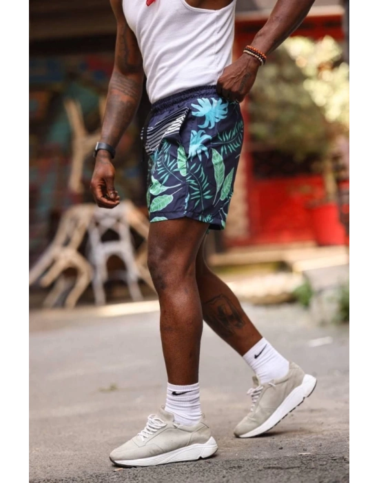 Erkek Palmiye Desenli Deniz Cepli Şort  avi