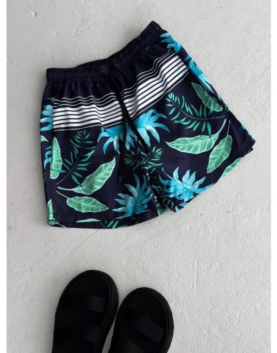 Erkek Palmiye Desenli Deniz Cepli Şort  avi
