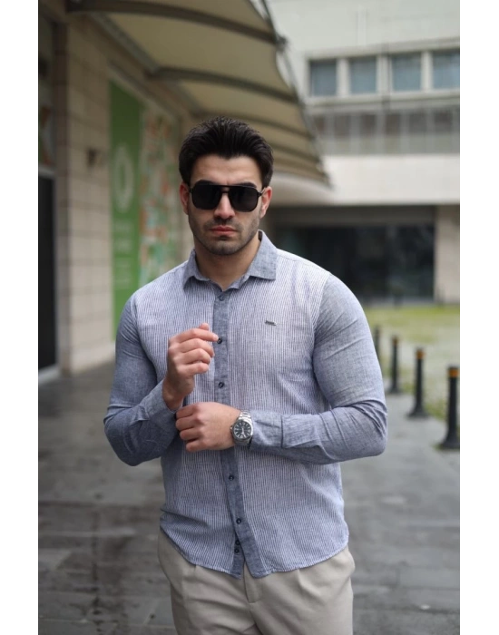 Erkek Pamuklu Keten Kumaş Gömlek