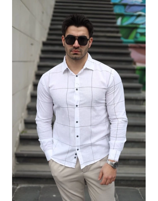 Erkek Pamuklu Keten Kumaş Gömlek