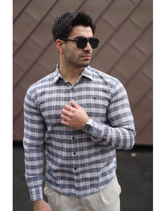 Erkek Pamuklu Keten Kumaş Gömlek