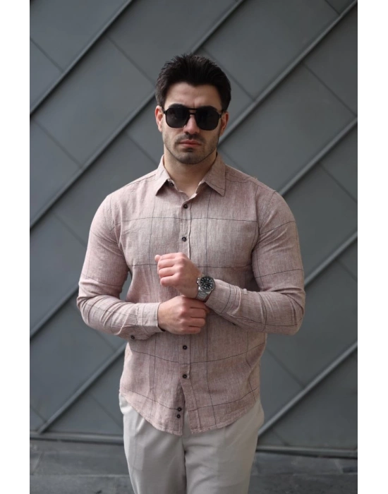 Erkek Pamuklu Keten Kumaş Gömlek