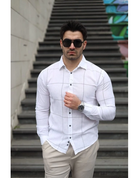 Erkek Pamuklu Keten Kumaş Gömlek