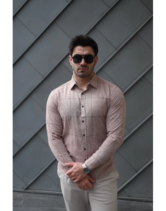 Erkek Pamuklu Keten Kumaş Gömlek