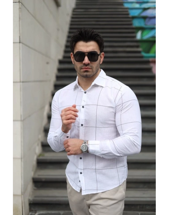 Erkek Pamuklu Keten Kumaş Gömlek