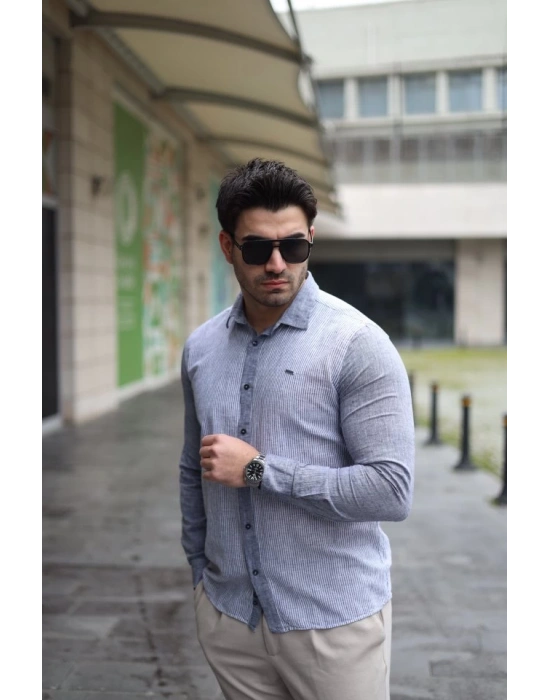 Erkek Pamuklu Keten Kumaş Gömlek