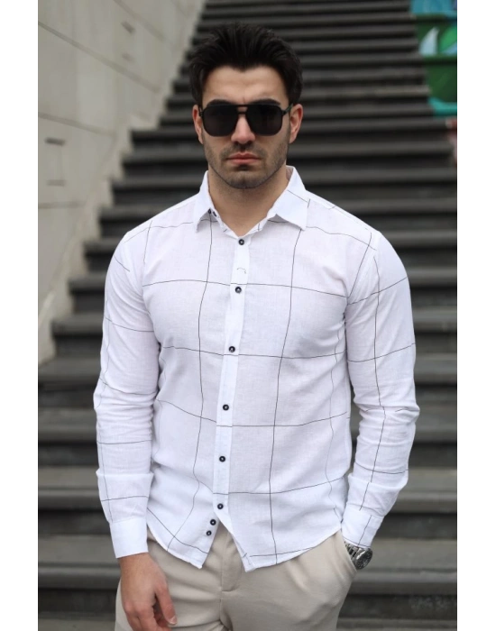 Erkek Pamuklu Keten Kumaş Gömlek