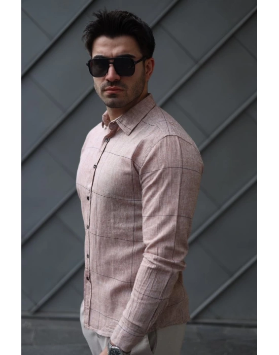 Erkek Pamuklu Keten Kumaş Gömlek