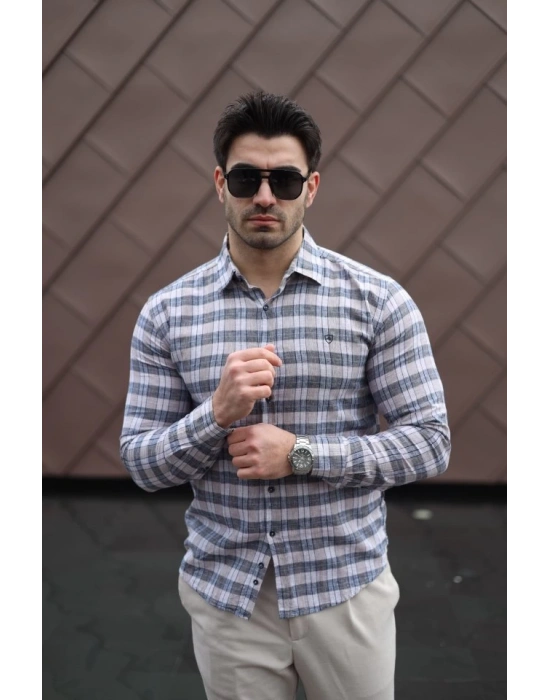 Erkek Pamuklu Keten Kumaş Gömlek