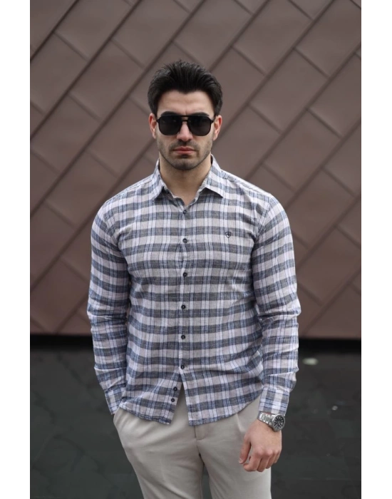 Erkek Pamuklu Keten Kumaş Gömlek