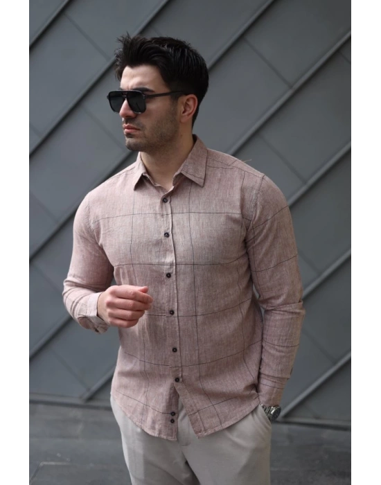 Erkek Pamuklu Keten Kumaş Gömlek