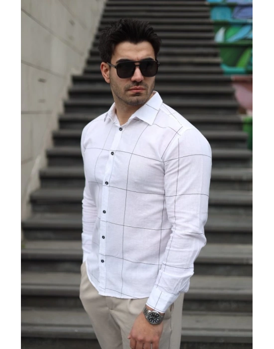 Erkek Pamuklu Keten Kumaş Gömlek