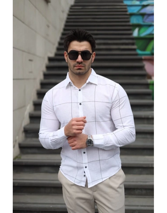 Erkek Pamuklu Keten Kumaş Gömlek