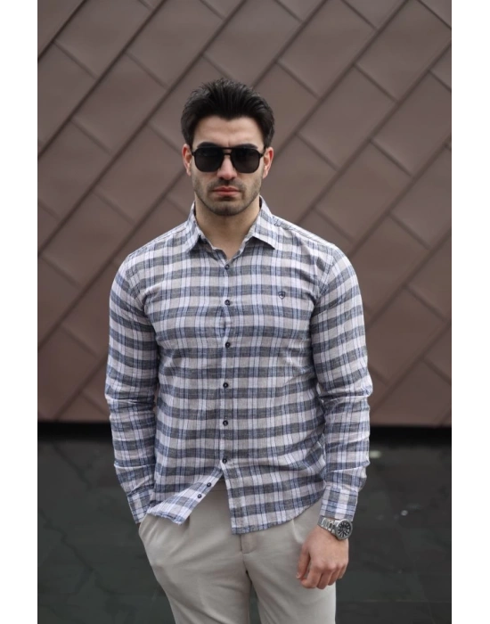 Erkek Pamuklu Keten Kumaş Gömlek