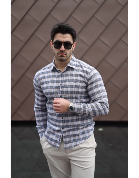 Erkek Pamuklu Keten Kumaş Gömlek