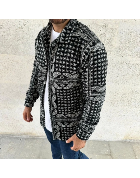 Erkek Polar Fermuarlı weatshirt – Kapüşonsuz, Cepli, Yumuşak Dokulu, Oversize Rahat Kalıp, Kışlık ıcak Tutan Fermuarlı Üst  iyah