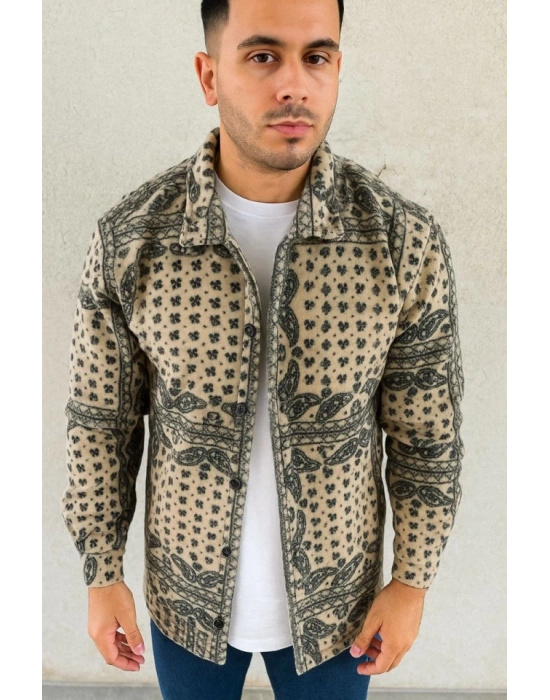 Erkek Polar Fermuarlı weatshirt – Kapüşonsuz, Cepli, Yumuşak Dokulu, Oversize Rahat Kalıp, Kışlık ıcak Tutan Fermuarlı Üst  Bej