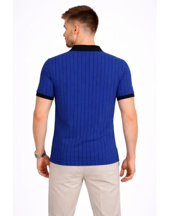 Erkek Polo Yaka Çizgili Tişört Kısa Kol Düğmeli Yazlık Thirt  aks avisi