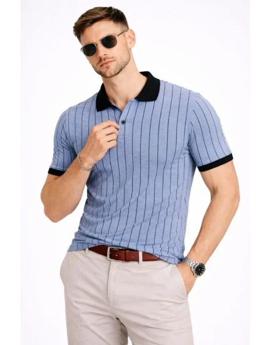 Erkek Polo Yaka Çizgili Tişört Kısa Kol Düğmeli Yazlık Thirt  Bebek avisi