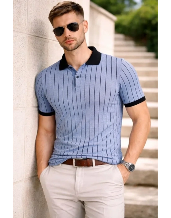 Erkek Polo Yaka Çizgili Tişört Kısa Kol Düğmeli Yazlık Thirt  Bebek avisi