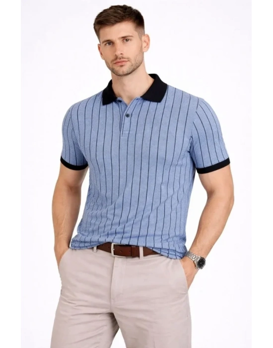Erkek Polo Yaka Çizgili Tişört Kısa Kol Düğmeli Yazlık Thirt  Bebek avisi