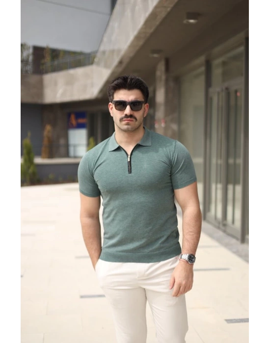 Erkek Polo Yaka Fermuar Detaylı Tişört
