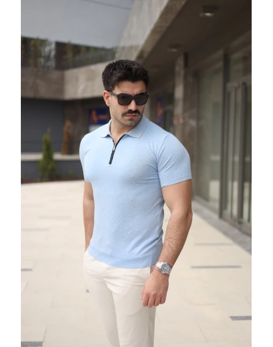 Erkek Polo Yaka Fermuar Detaylı Tişört