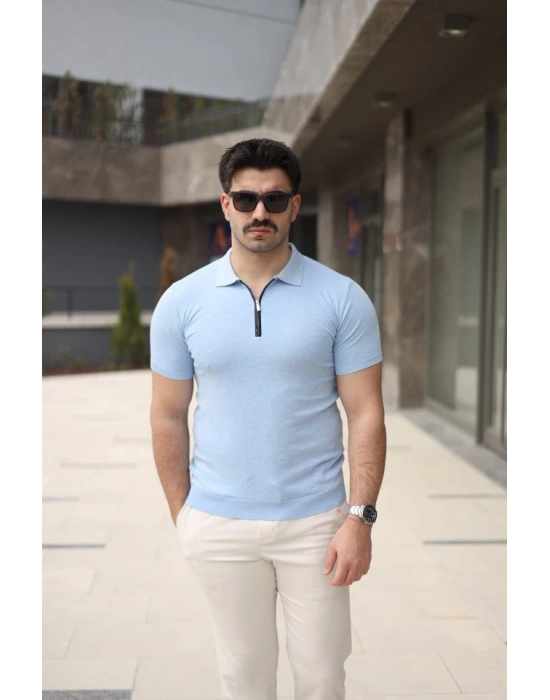 Erkek Polo Yaka Fermuar Detaylı Tişört