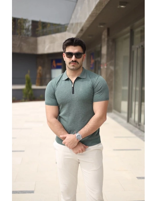Erkek Polo Yaka Fermuar Detaylı Tişört