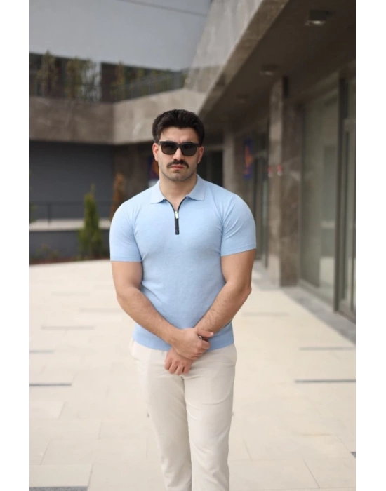 Erkek Polo Yaka Fermuar Detaylı Tişört