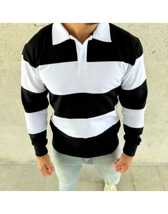 Erkek Polo Yaka Uzun Kollu Çizgili weatshirt Trend Rugby til  iyah