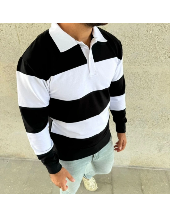 Erkek Polo Yaka Uzun Kollu Çizgili weatshirt Trend Rugby til  iyah