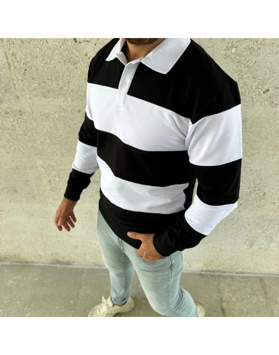 Erkek Polo Yaka Uzun Kollu Çizgili weatshirt Trend Rugby til  iyah
